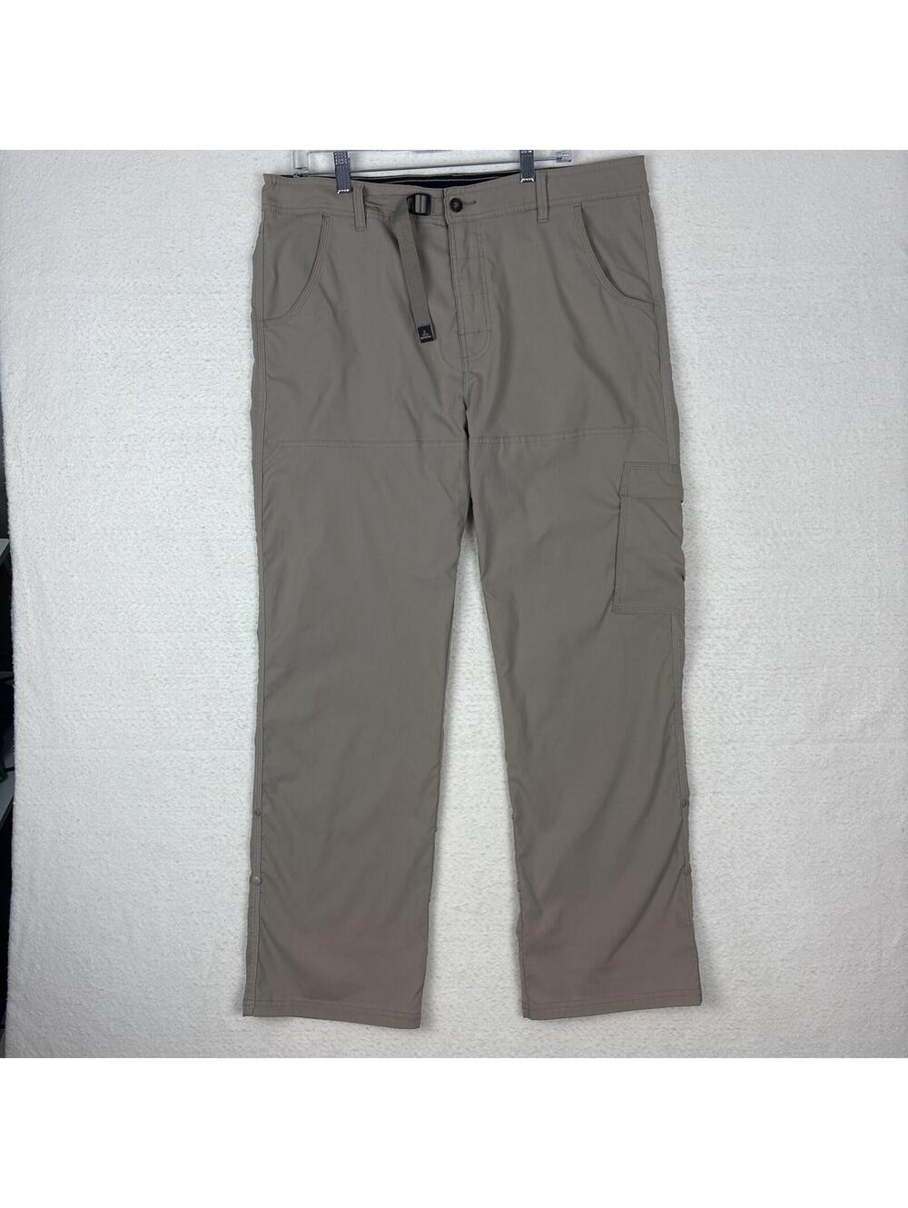 prAna Breathe Cargo Nylon Pants Mens 2XL 38x32 Tan Belted‎ Hiking Straight Leg